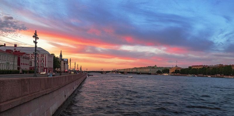 вечер, город, закат, небо, река photo preview