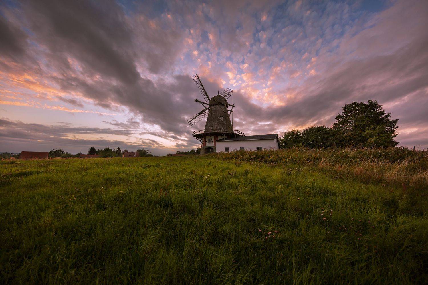 дания, деревня, мельница, вечер, закат, облака,, Марат Макс.