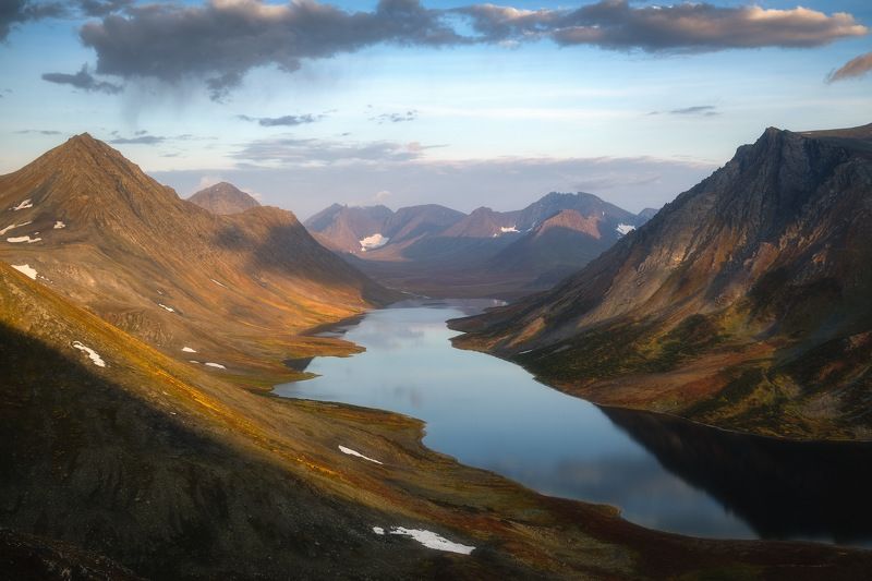 россия, урал, полярный урал, ямао, ямало-ненецкий автономный округ, салехард, горы, осень, природа, пейзаж, рассвет, отражение, озеро, тундра, лесотундра Полярный Урал осеньюphoto preview