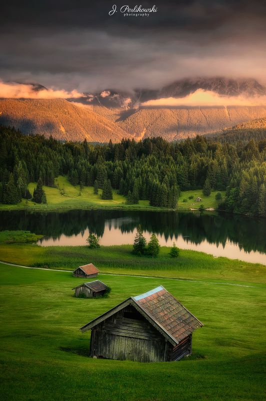 mountains, clouds, green,spring, fields Bavarian Alpsphoto preview