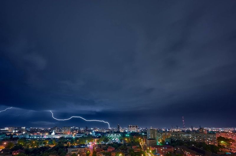 гроза, ночь, лето, молнии, город, красота, пейзаж, тучи, город Гроза над Краснодаромphoto preview
