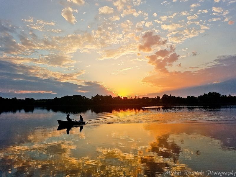 sunset, ,lake, ,boat, ,clouds, ,reflection, ,light, ,colors, ,summer, ,season, , Unforgettable sunset at the lake.photo preview