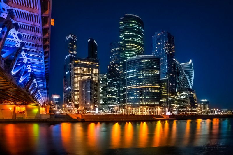 moscow, moscowcity, night, long exposure, lights, reflections, water, outdoor, urban Москва-Ситиphoto preview