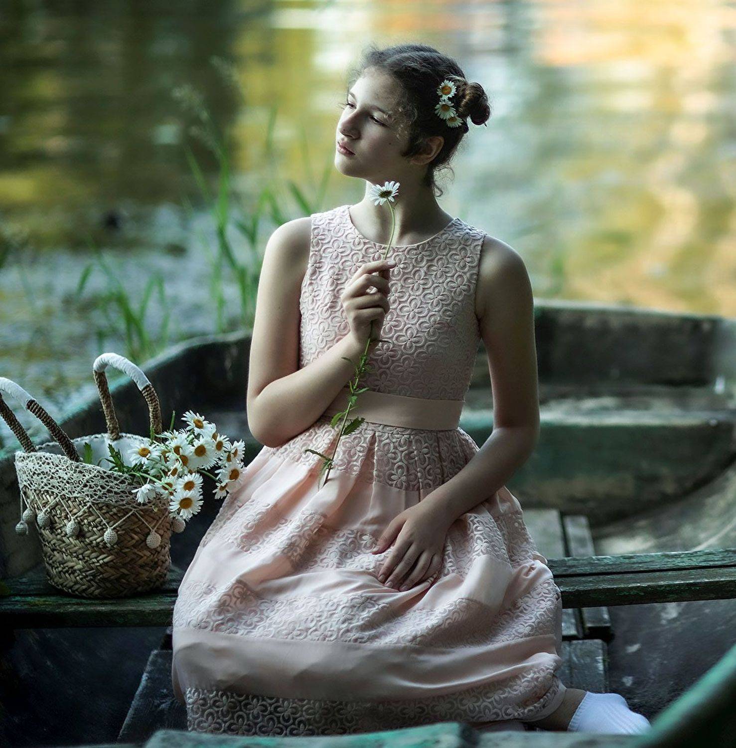 девочка, ромашка,лето,лодка,сюжет, природа, girl, flower, camomile, summer, nature, Юлия Стукалова