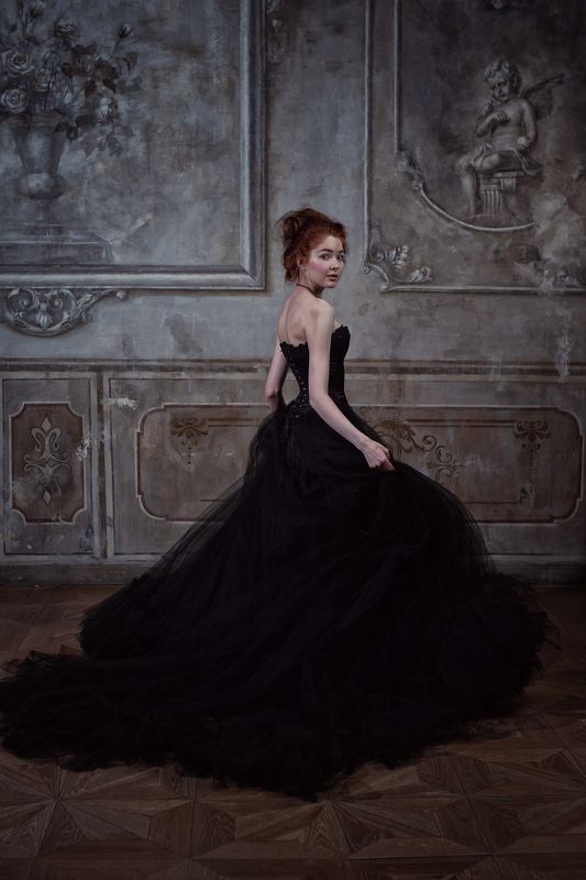 портрет, студия, ренессанс, черный, рыжая, девушка, история, исторический портрет  фото превью