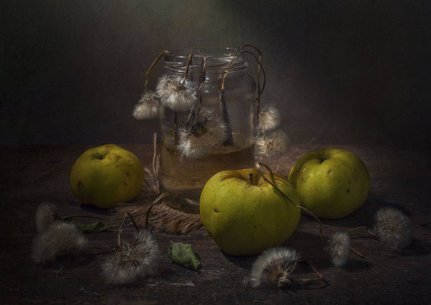 С тремя яблоками !. Автор: Владимир Володин яблоки,бесформенные,одуванчики,вялость,банка, Владимир Володин