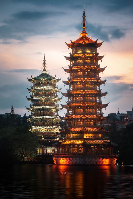famous sun and moon towers of guilin. Sun and Moonphoto preview