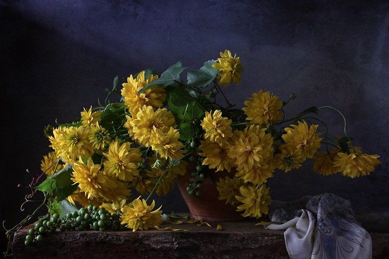 цветы, натюрморт С виноградомphoto preview