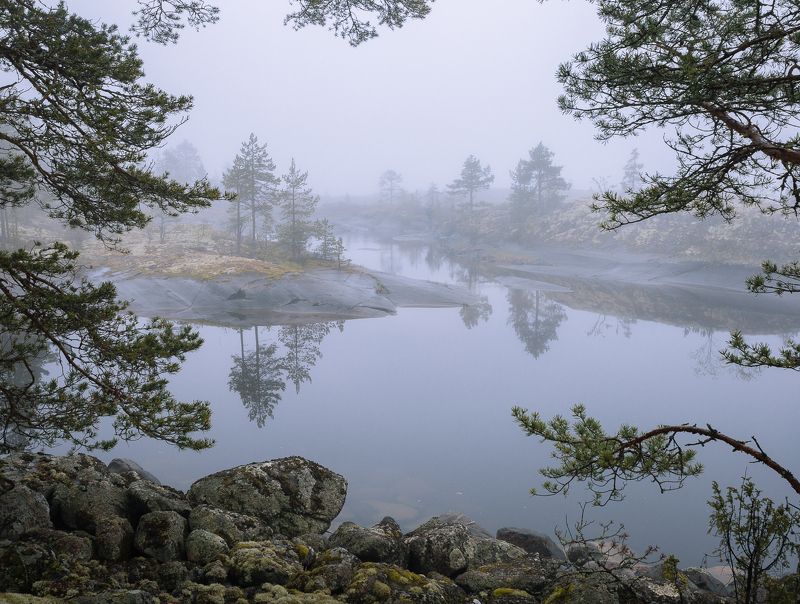ладожские шхеры, карелия, ладога, ладожское озеро Ладожские шхеры в туманеphoto preview