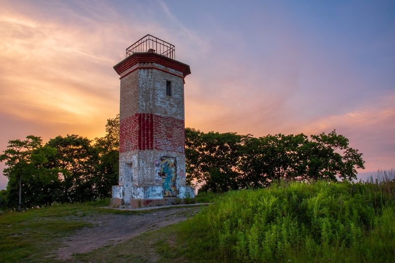 пейзаж, маяк, природа, закат Fire in the sky фото превью