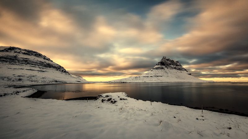 landscape, nature, mountain, sky, clouds, sun, iceland, water, Kirkjufellphoto preview
