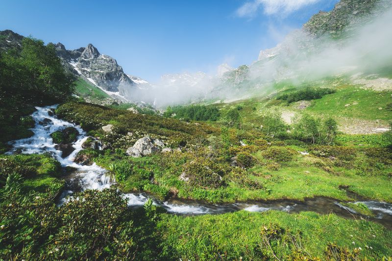 mountains sky clouds plateau rage landscape  rock caucasus green arkhyz Кара-Джаш.photo preview