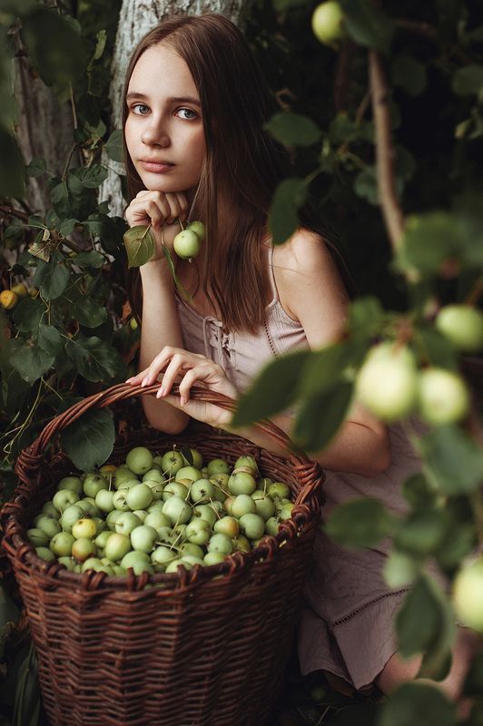 яблоки, портрет, девушка, сад Молодые яблочкиphoto preview