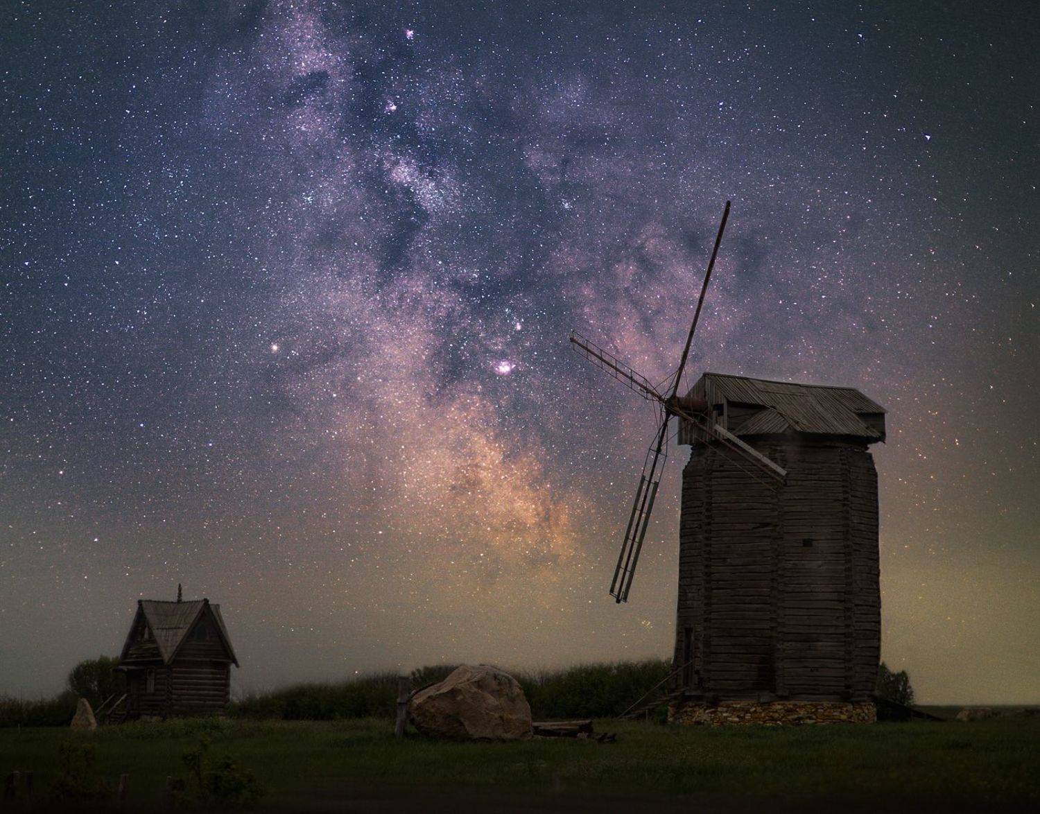 astrophoto, milky way, night, ночь, млечный путь, пейзаж, мельница, mill, Алексей Юденков