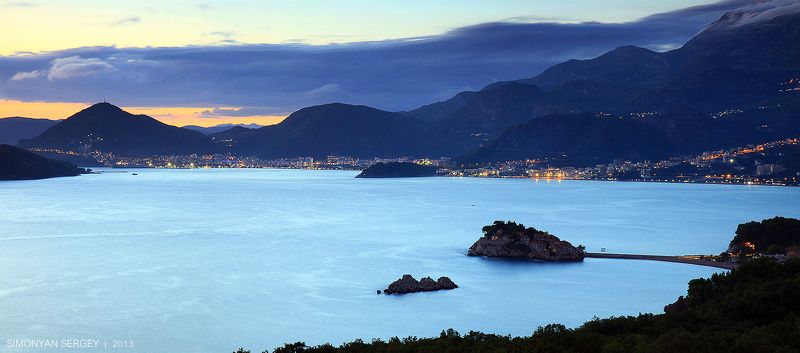 Будва, Вечер, Горы, Европа, Закат, Облака, Святой стефан, Черногория photo preview