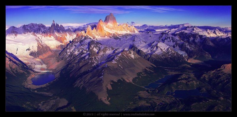 mount fitz roy, cerro torre, aerial pano, los glaciares national park, patagonia, argentina, панорама, фитц рой, серро торре, национальный парк лос гласиарес, патагония, аргентина, аэросъемка Fitz Roy & Cerro Torre фото превью