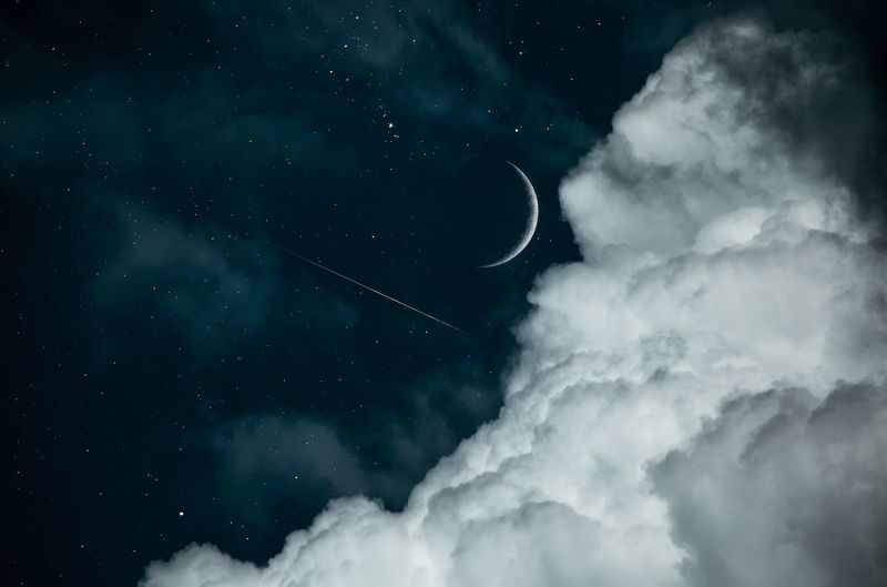 sky, clouds, cosmos, moon, stars The realm beyond фото превью