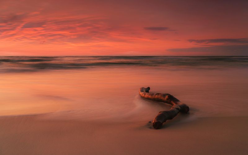 sea, landscape, poland, sky, sunset, red, cloud, long, exposure Woodphoto preview
