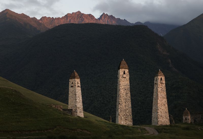 russia, caucasus, ingushetia, tower, towers, watch tower, architecture  Medieval fortress towers of Ingushetiaphoto preview