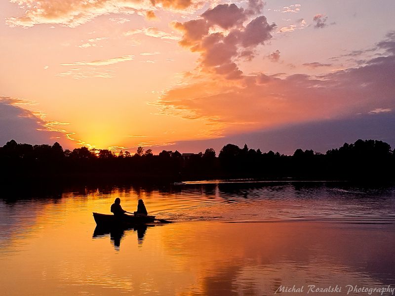 sunset, ,lake, ,boat, ,clouds, ,reflection, ,light, ,colors, ,summer, ,season, , Romantic sunset at the lake.photo preview
