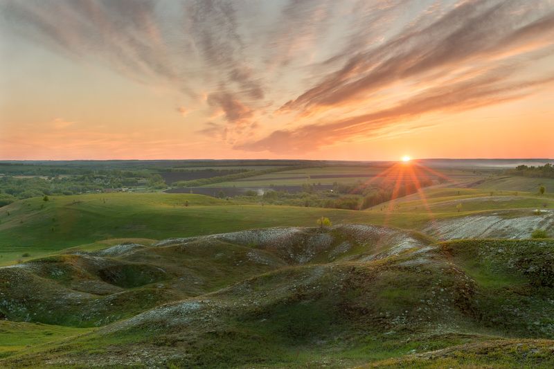 пейзаж, закат, весна, степь, мел, холмы, chalk hills Chalk hills фото превью