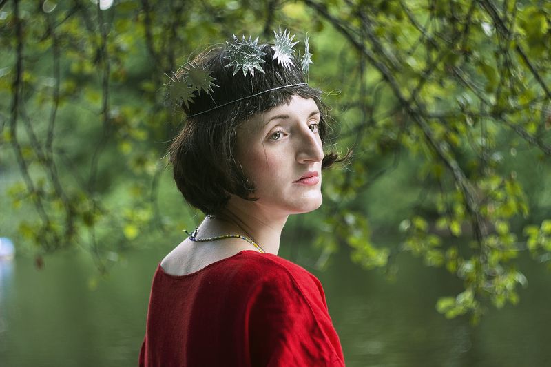 moon, red dress, beautiful women, forest, mood, fairy, fairytale moonphoto preview