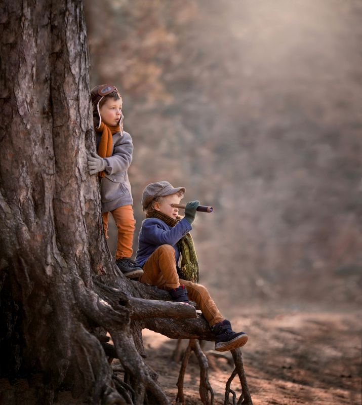 мальчики, братья, исследователи, летчик, подзорная труба Авиаторыphoto preview