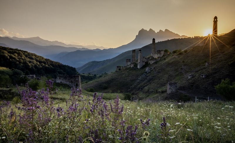 sun, sunset, mountain, mountains, russia, caucausus, nature, landscape Sunset in Ingushetia\'s mountainsphoto preview