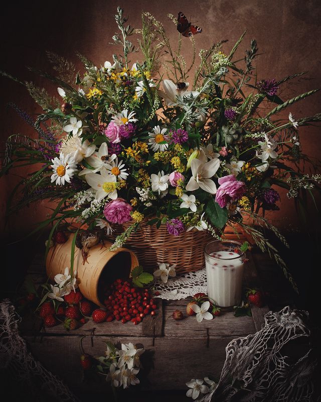 натюрморт, июнь, природа, полевые цветы, лягушка, лето 12 месяцев. Июньphoto preview