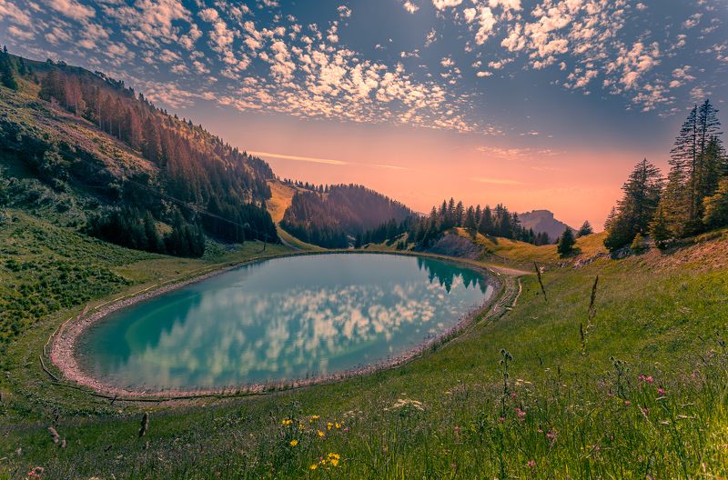 пейзаж, горы, озеро, закат Пруд в горахphoto preview