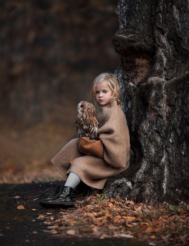 сова, девочка, дерево ***photo preview