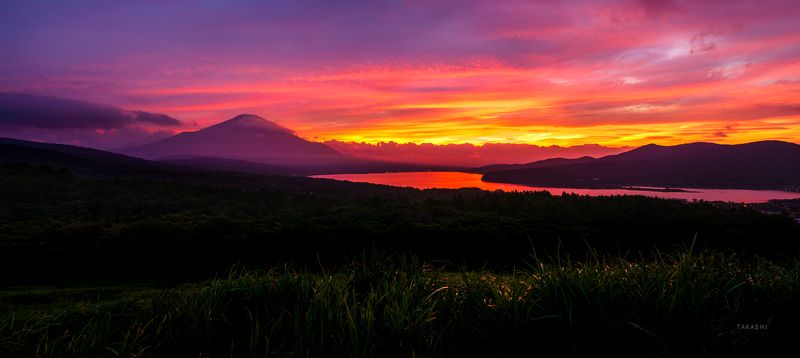Fuji Japan mountain sunset clouds lake red amazing beautiful Spectacular sunsetphoto preview