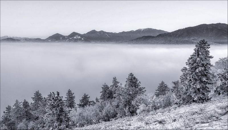 Black and white, Clouds, Fog, Landscape, Mountain, Nature photo preview