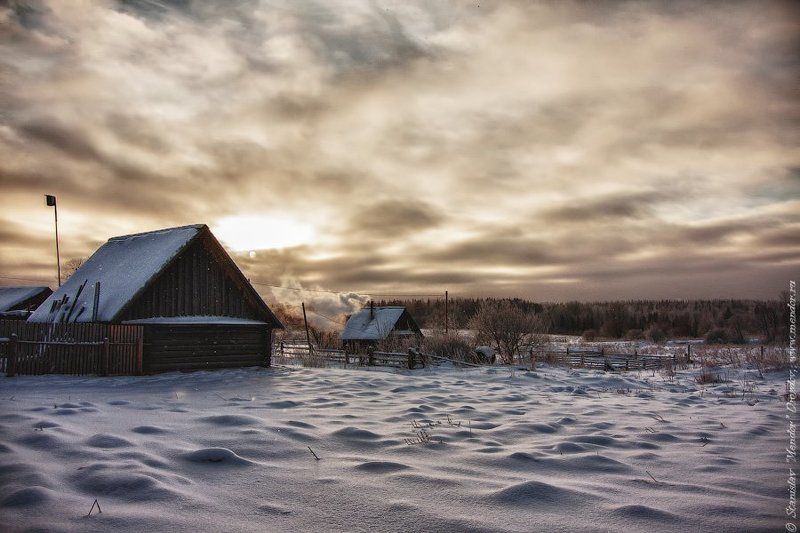 Деревня, Закат, Зима, Россия, Снег Где-то в русской глубинкеphoto preview