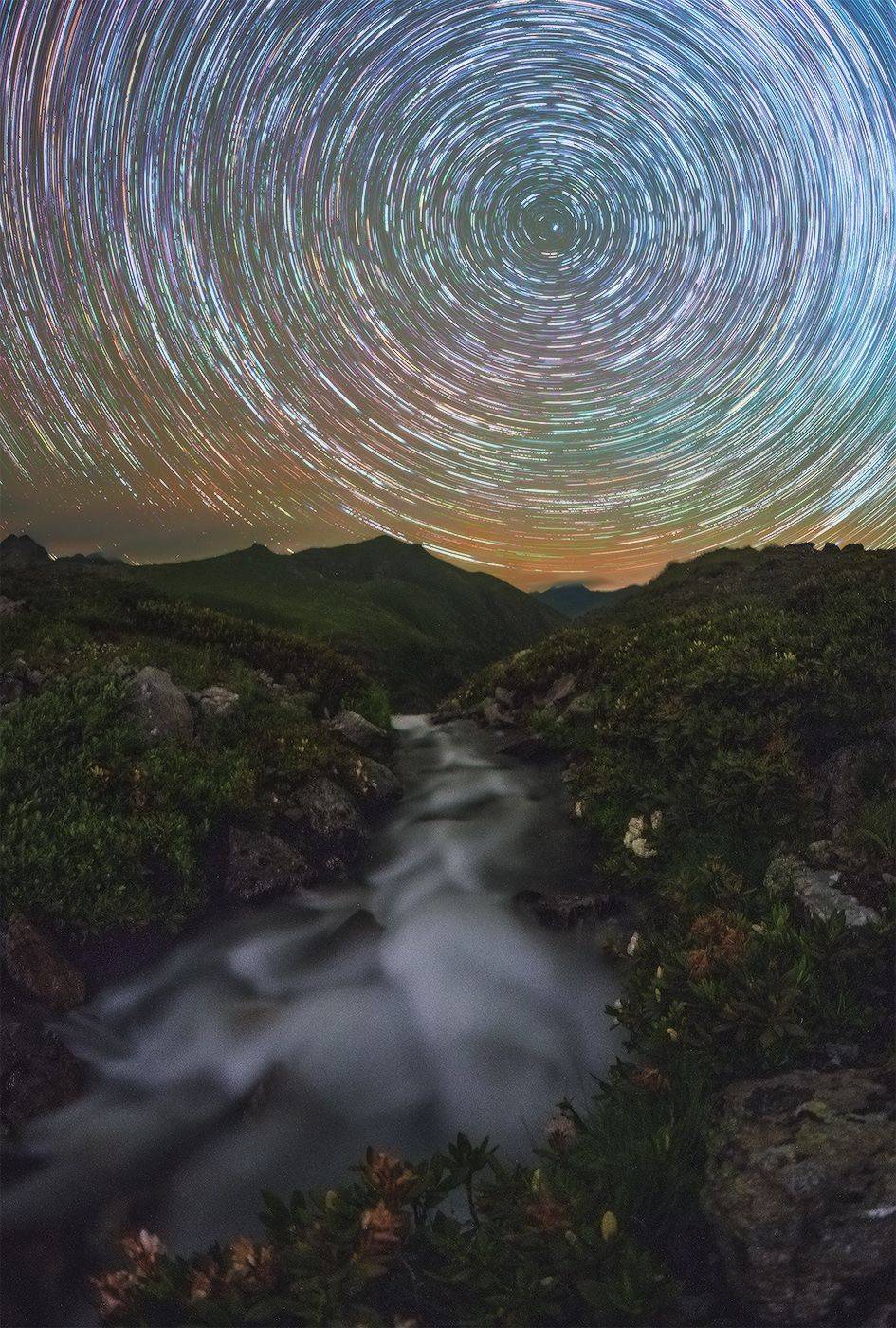 западный кавказ, хребет аркасара, ручей, июль. звёзды, Николай Мысливцев