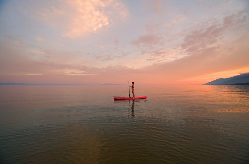 evening, lake, water, girl, reflection, sky Summer eveningphoto preview