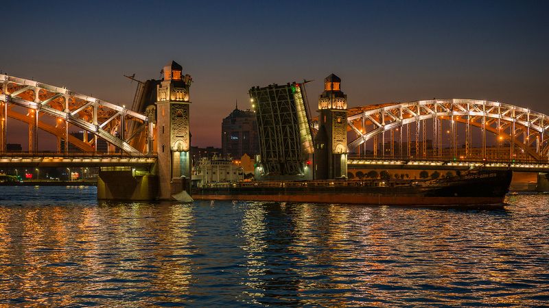 питер, нева, санкт-петербург, мост, большеохтинский мост, ночь, судно, река, Волго-Дон 159photo preview