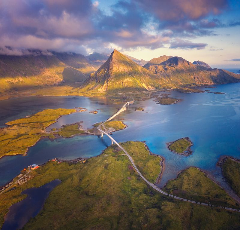 lofoten, лофотены, норвегия, фьорд, панорама, лето, закат, свет Мостикиphoto preview