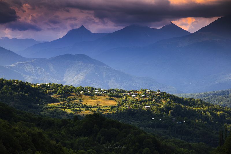 travel, mountains, clouds, outdoor, landscape, village, georgia, The village Tskhmori, Racha, Georgiaphoto preview