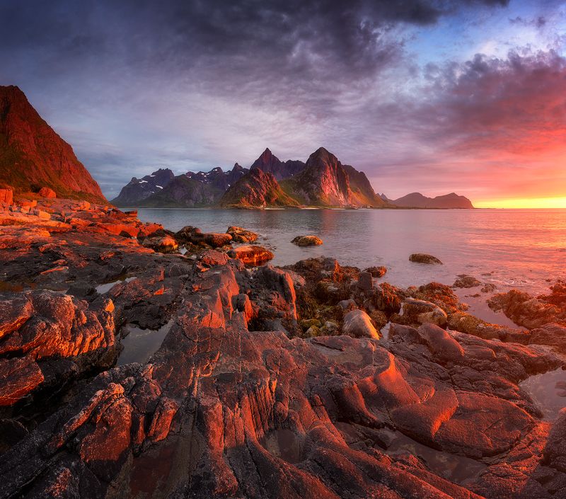 flakstadoya, norway, lofoten, ocean, sunset, summer Flakstadoyaphoto preview