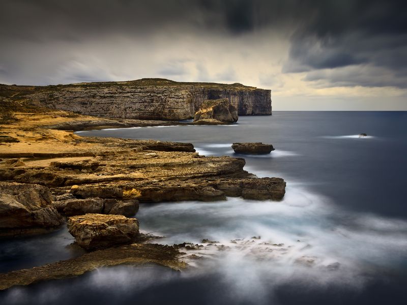 gozo, malta, sea, long exposure, outdoor, mediterranean, season, seascape, europe, travel, sky, skyline, море, Gloomy Gozophoto preview