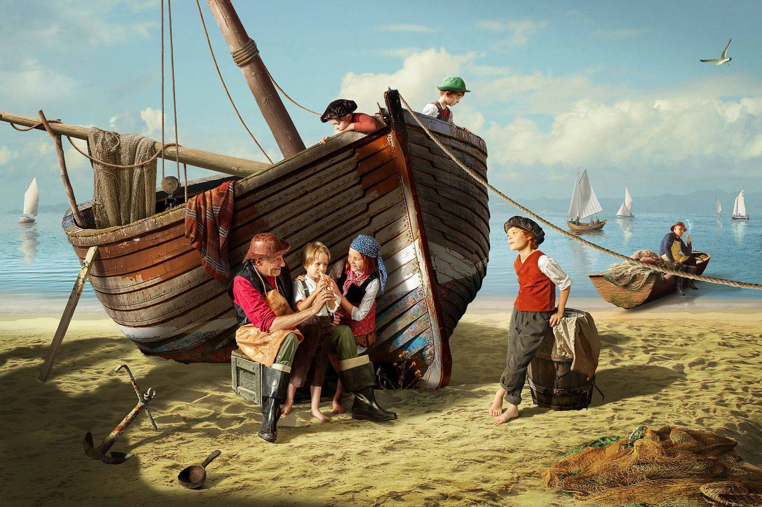 "An old fisherman teaches a boy to play the flute". Автор: Dmitry Usanin , Dmitry Usanin