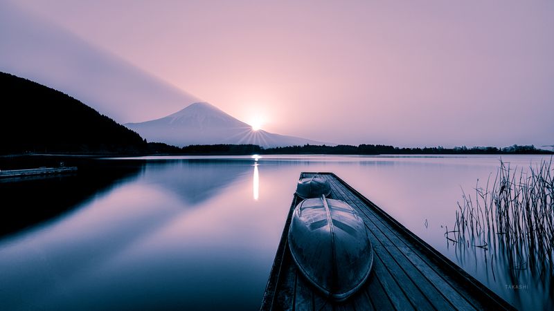 Fuji,Japan,mountain,lake,water,reflection,boat Sunrise that feels hope and tomorrowphoto preview