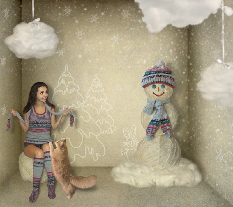 Вата, Зима, Пряжа, Снег, Снеговик, Юмор Про зиму...мягкую и пушистую... фото превью