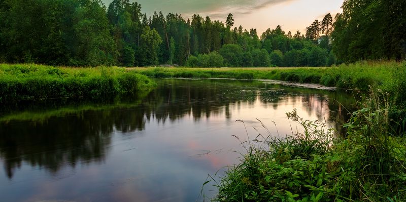 вечер, пейзаж, река, закат, лето вечер фото превью