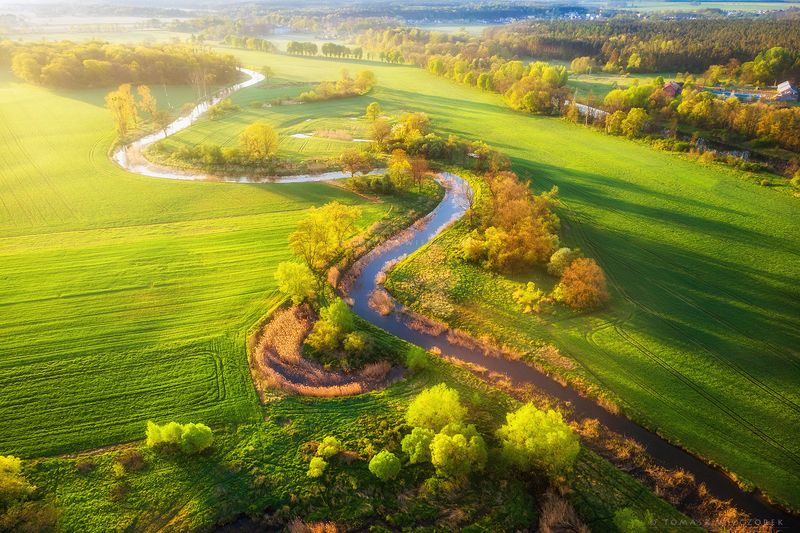 landscape, poland, light, spring, awesome, amazing, sunrise, sunset, lovely, nature, travel, dji, mavic, green, river, village Green Worldphoto preview