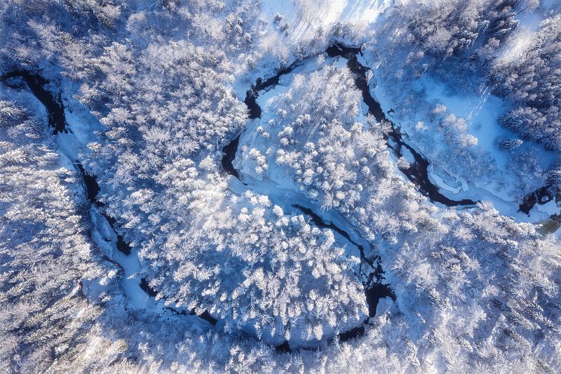 зима, февраль, река, амата, латвия Зигзагphoto preview