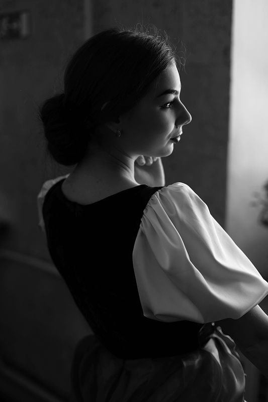 девушка, портрет, чб  ***photo preview