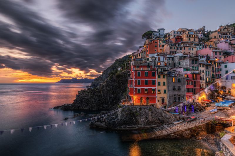 italy, liguria, cinque terre, riomaggiore, la spezia, mediterranean, unesco, village, town, long exposure, sunset, sea, sun, sky, cloud, light, panorama, coast, landscape, amazing, scenic, travel, destination Riomaggiore - Cinque Terrephoto preview