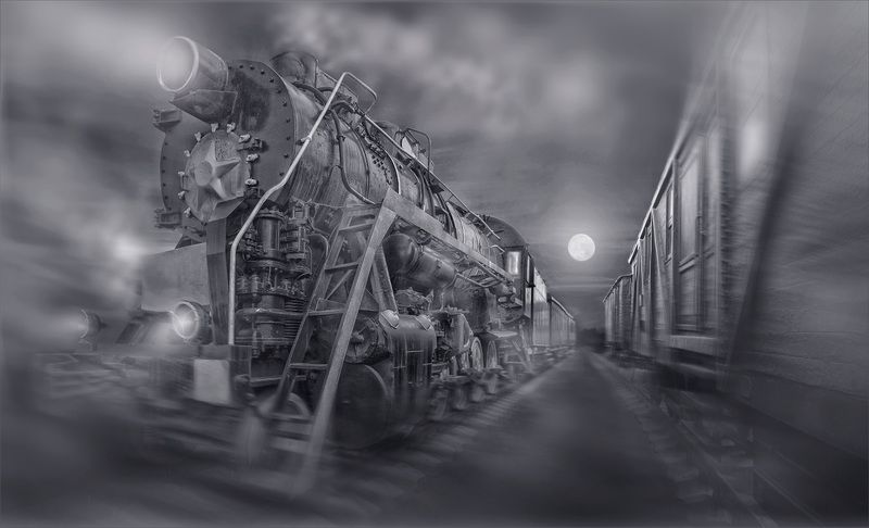 ретро, художественное, фото, экспресс, паровоз Ночной экспрессphoto preview